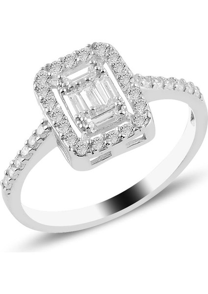 Gümüş Rodyumlu Gümüş Baget Taşlı Üçlü Set modelleri