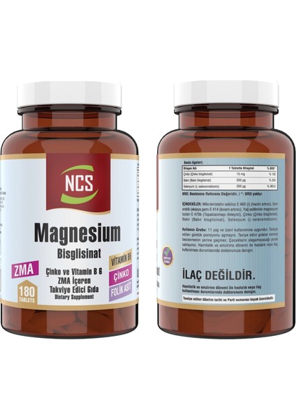 Zma Magnesium Bisglisinat Çinko Folic Acid Vitamin B 6 180 Tablet & Ncs Vitamin D3 + K2 Damla 20 ml