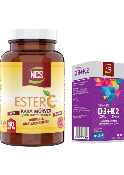 Ester C Vitamini Kara Mürver 60 Tablet & Vitamin D3 + K2 Damla 20 ml