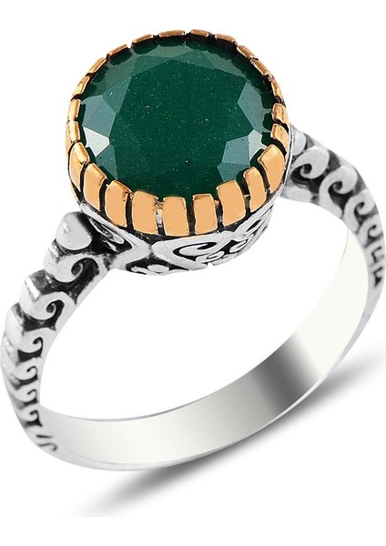 Gümüş Kök Zümrüt Taşlı Otantik Tektaş Yüzük