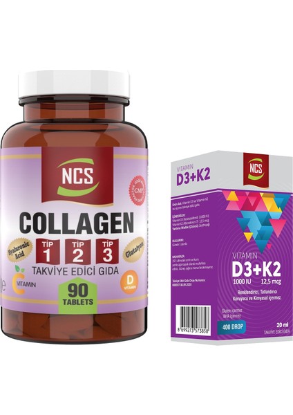 Collagen 1000 Mg Tip 1 - 2 - 3 Glutatyon Vitamin C – E –d 90 & Vitamin D3 + K2 Damla 20 ml