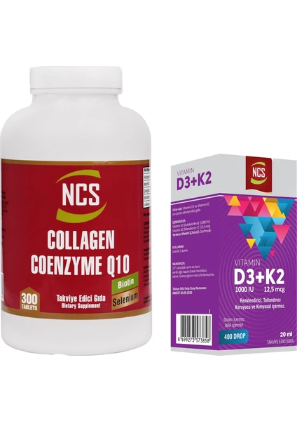 Hidrolize Collagen 2000 Mg Coenzyme Q10 200 Mg Selenium Çinko Biotin 300 Tablet & Vitamin D3 + K2 Damla 20 ml