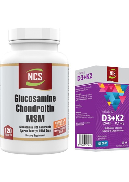 Glucosamine Chondroitin Msm Collagen Turmeric 120 Tablet & Vitamin D3 + K2 Damla 20 ml