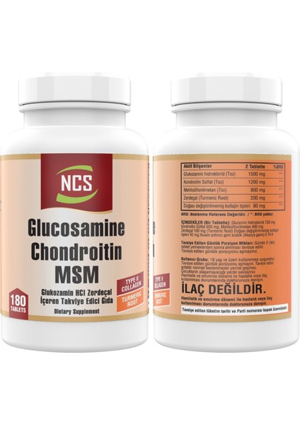 Glucosamine Chondroitin Msm Type Iı Collagen Turmeric 180 Tablet & Vitamin D3 + K2 Damla 20 ml