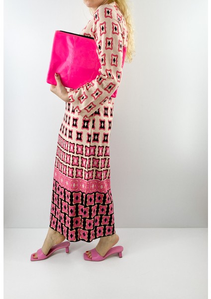 Geometrik Desen Keten Yırtmaçlı Elbise fırsatları