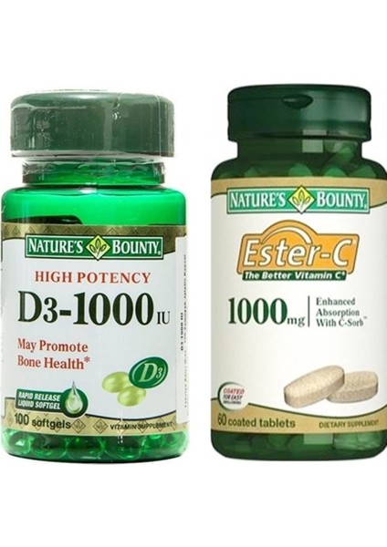 Vitamin D3 1000 Iu 100 Softjel+Nature's Bounty Ester-C 1000 Mg 60 Tablet