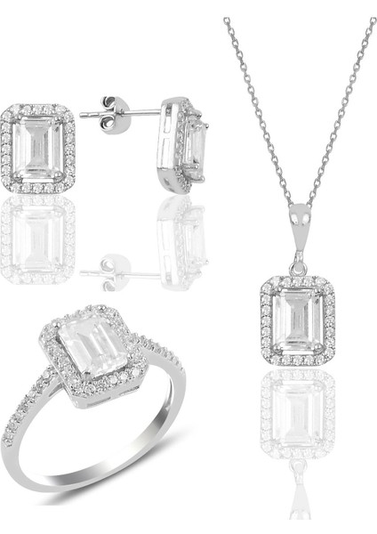 Gümüş Baget Taşlı Üçlü Set