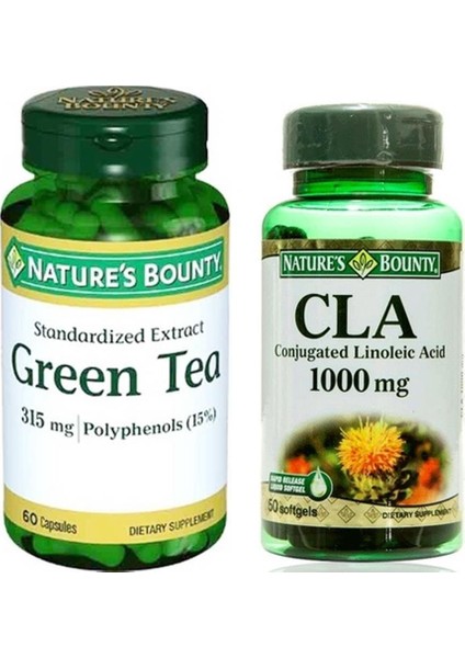 Green Tea Extract 315 Mg 60 Kapsül+Nature's Bounty Cla 1000 Mg 50 Softgel