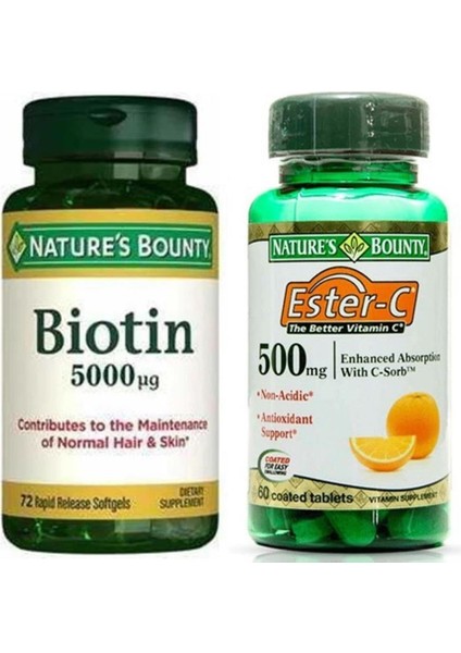 Biotin 5000 Mcg 72 Kapsül+Nature's Bounty Ester-C 500 Mg 60 Tablet