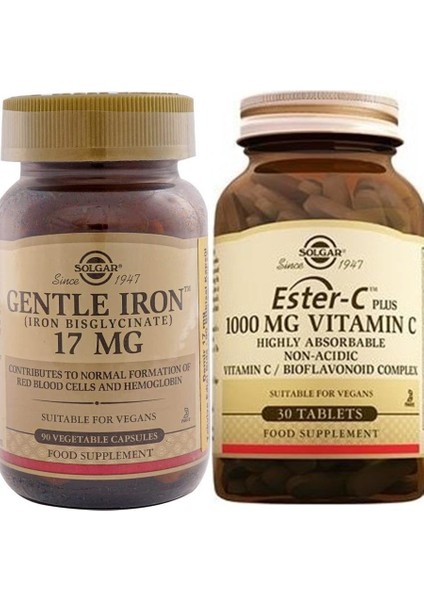 Gentle Iron 17 Mg 90 V-Kapsül+Solgar Ester C Plus 1000 Mg 30 Tablet