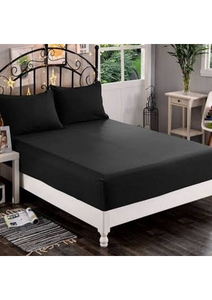 Life Çift Kişilik Lastikli Çarşaf + 2 Adet Yastık Kılıfı 160 x 200 Cm. Düz Siyah Ecdüzsyh4