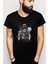 Astronot Uzay Karışık Baskılı Siyah Erkek Örme Tshirt 1