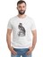 Kafatası Resimde Tıraşlama Gri Kuş Yırtıcı Baskılı Beyaz Erkek Örme Tshirt 1