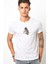 Kahverengi ve Deniz Mavisi Baykuş Illüstrasyon Baskılı Beyaz Erkek Örme Tshirt T-Shirt Tişört T Shir 1