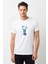 Watercolor Deer Color Baskılı Beyaz Erkek Örme Tshirt 1