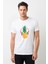 Ananas Retro Gözlük Baskılı Beyaz Erkek Örme Tshirt 1