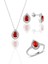 Gümüş Rodyumlu Kırmızı Taşlı Damla Modeli Üçlü Set 1