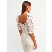 Dilvin 5861 Balon Kollu Crop Top-Mor