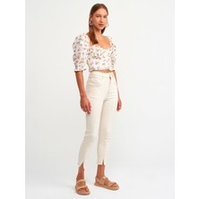 Dilvin 5861 Balon Kollu Crop Top-Mor