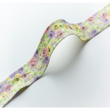 Hobizubi 2 cm Desenli Biye - Sari Lila Güller Koton Biye - 5 Metre