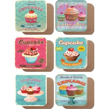 Hayat Poster Cup Cakes Kupkek Temalı 6lı Ahşap Bardak Altlığı Seti