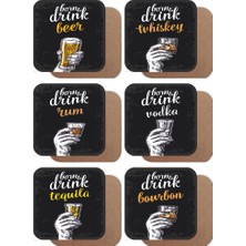 Hayat Poster Time To Drink Içki Zamanı Retro 6lı Ahşap Bardak Altlığı Seti
