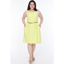 Modayız Yaka Detaylı Sarı Büyük Beden Elbise 1E-1045