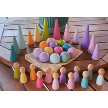 Kırtkırt Ahşap Waldorf Pastel Set 12'şerli -   Pegler + Piramitler + Toplar Kırtkırt Ahşap