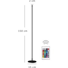 Thorqtech Hola LED Lambader Kumandalı Oda Aydınlatma Full Rgb - Full Renk - Çok Özellik - Metal Siyah 150CM