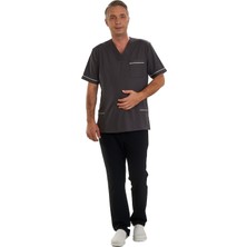Fbc Tekstil V Yaka Doktor Önlüğü Eczacı Önlüğü Laborant Önlüğü Hemşire Önlüğü Estetisyen Önlüğü Gri Kısa Kol Erkek Önlük