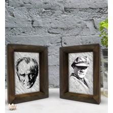 Bk Gift Atatürk Tasarımlı Dekoratif 2'li Doğal Masif Ahşap Çerçeve 15X20CM-21