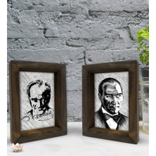 Bk Gift Atatürk Tasarımlı Dekoratif 2'li Doğal Masif Ahşap Çerçeve 15X20CM-16