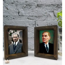Bk Gift Atatürk Tasarımlı Dekoratif 2'li Doğal Masif Ahşap Çerçeve 15X20CM-10