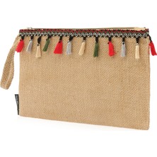 Ju Yaratıcı Tasarım Hasır Kadın Portföy & Clutch Çanta Yeşil