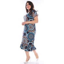 Modayız Lacivert Desenli Büyük Beden Elbise 27B-0954