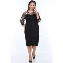 Modayız Gümüş Çiçek Kol Büyük Beden Elbise 7D-0899