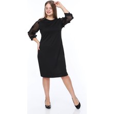 Modayız Ponpon Kol Büyük Beden Elbise 20A-0845