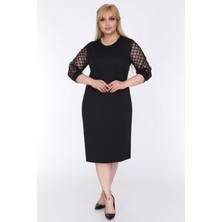 Modayız Simli Flok Kol Büyük Beden Elbise 3C-0572