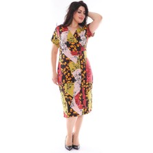 Modayız Kruvaze Yaka Desenli Büyük Beden Elbise 28C-0969