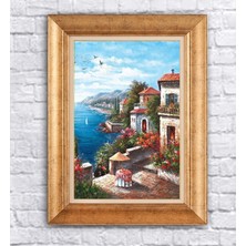 Dekorme Çerçeveli Paspartolu Deniz Manzarası Kanvas Tablo