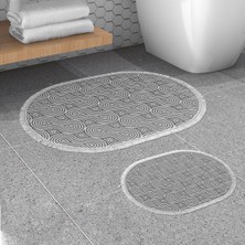 Alanur Home Alanur Trend Kaymaz Taban Oval Saçaklı Dijital Banyo Takımı Gri