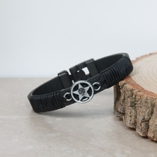 NorthShore Cezalandırıcı Yıldız Armalı Siyah Erkek Deri Bileklik