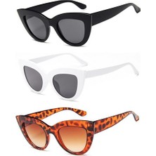 Mobgift 3'lü Cat Eye Oval Güneş Gözlüğü (Siyah - Beyaz - Leopar)
