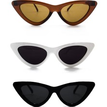 Mobgift 3'lü Cat Eye Retro Güneş Gözlüğü (Şeffaf Kahverengi - Beyaz - Siyah)
