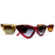 Mobgift 3'lü Cat Eye Dörtgen Güneş Gözlüğü (Şeffaf Konyak) - Cat Eye Oval Güneş Gözlüğü (Leopar) - Cat Eye Retro Güneş Gözlüğü (Şeffaf Bordo)
