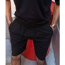 giyadda Unisex Siyah Rahat Kalıp Cepli Bağcıklı Günlük Şort