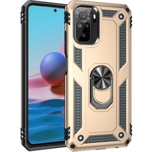 Tekno Grup Xiaomi Redmi Note 10S Kılıf Çift Katmanlı Yüzüklü Manyetik Vega Kapak Gold + Tam Kaplayan 6d Nano Ekran Koruyucu