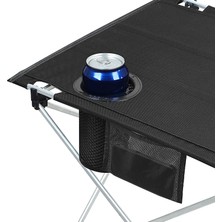 Box&Box Küçük Boy Katlanabilir Kumaş Kamp ve Piknik Masası, Siyah, 2 Bardak Gözlü, 57 x 43 x 38 cm