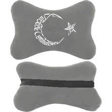 1Araba 1Ev Jeep Commander Oto Uyumlu Koltuk Boyun Yastığı Bayrak Baskılı Gri 2 Adet Yastık