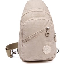 Newish Kadın Krinkıl Kumaş Bodybag Çapraz Göğüs ve Omuz Çantası new126 - Bej  